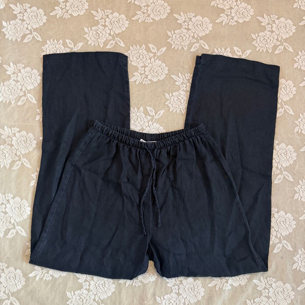 Reformation Black Linen Drawstring Pants Size S